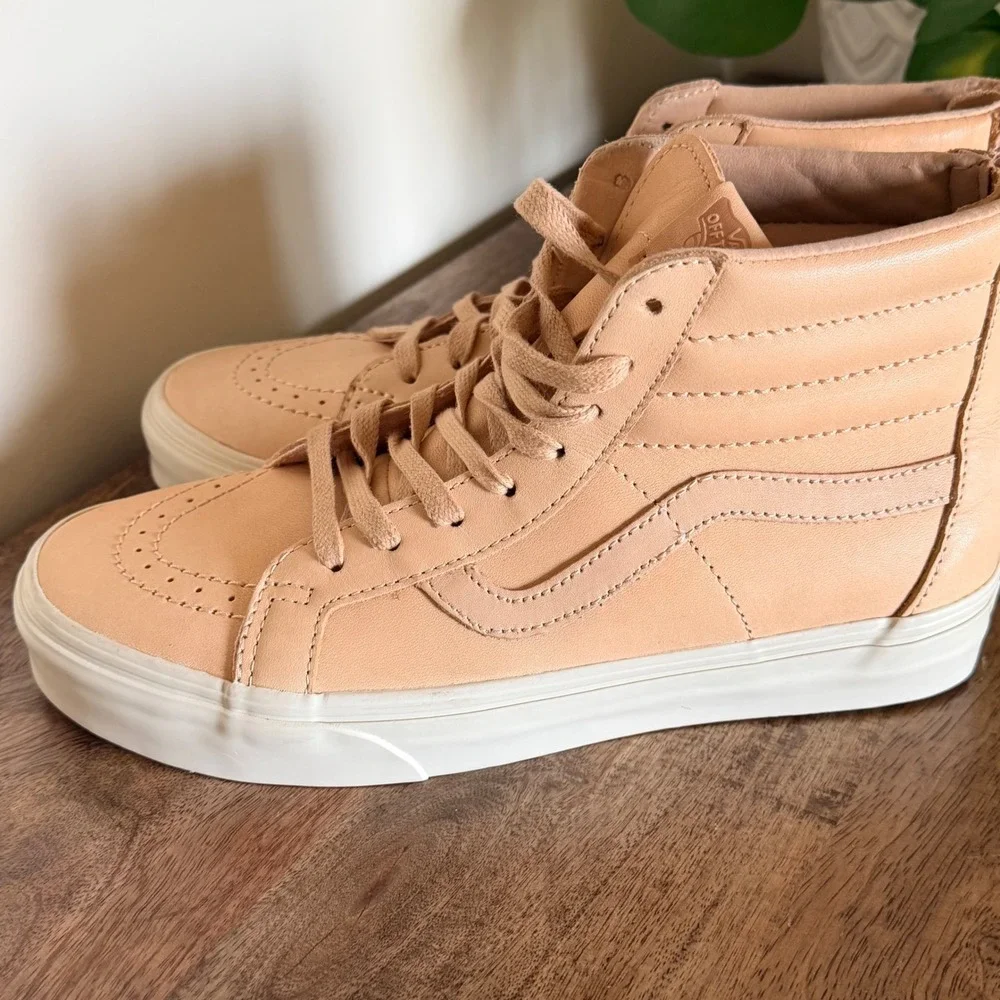 Vans Sk8-Hi Slim Zip Women 8.5 Veggie Tan Leather High Top Sneakers Nude Peach